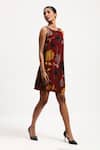 Shop_Abraham And Thakore_Multi Color Velvet Floral, Beads, Rhinestones Round Print Dress _Online_at_Aza_Fashions
