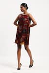 Abraham And Thakore_Multi Color Velvet Floral, Beads, Rhinestones Round Print Dress _at_Aza_Fashions