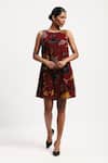 Buy_Abraham And Thakore_Multi Color Velvet Floral, Beads, Rhinestones Round Print Dress _at_Aza_Fashions