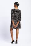 Shop_Abraham And Thakore_Black Velvet Geometric, Sequins V Neck Rabari Print Dress _at_Aza_Fashions