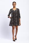 Buy_Abraham And Thakore_Black Velvet Geometric, Sequins V Neck Rabari Print Dress _at_Aza_Fashions