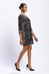 Buy_Abraham And Thakore_Black Velvet Geometric, Sequins V Neck Rabari Print Dress 