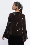 Shop Abraham And Thakore Brown Velvet Sequin, Shells, Beads, Buttons V Neck Scattered Embroidered Jacket at Aza Fashions Shop_Abraham And Thakore_Brown Velvet Sequin, Shells, Beads, Buttons V Neck Scattered Embroidered Jacket _at_Aza_Fashions
