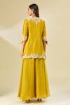 Shop Prisho Yellow Cotton, Georgette Embroidery Round Neck Floral Scallop Hem Kurta Set at Aza Fashions Shop_Prisho_Yellow Cotton, Georgette Embroidery Round Neck Floral Scallop Hem Kurta Set _at_Aza_Fashions