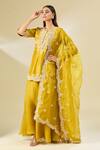 Prisho Yellow Cotton, Georgette Embroidery Round Neck Floral Scallop Hem Kurta Set Online at Aza Fashions Prisho_Yellow Cotton, Georgette Embroidery Round Neck Floral Scallop Hem Kurta Set _Online_at_Aza_Fashions
