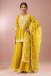 Buy Prisho Yellow Cotton, Georgette Embroidery Round Neck Floral Scallop Hem Kurta Set at Aza Fashions Buy_Prisho_Yellow Cotton, Georgette Embroidery Round Neck Floral Scallop Hem Kurta Set _at_Aza_Fashions