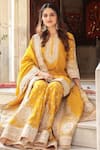 Buy_Sheetal Batra_Yellow Silk, Chanderi Gota Patti, Embroidery Round Neck Kashmiri Tilla Kurta Set _at_Aza_Fashions