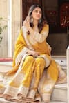 Shop_Sheetal Batra_Yellow Silk, Chanderi Gota Patti, Embroidery Round Neck Kashmiri Tilla Kurta Set _at_Aza_Fashions