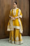 Buy_Sheetal Batra_Yellow Silk Chanderi Kashmiri Tilla Round Raina Embroidered Kurta Sharara Set _at_Aza_Fashions