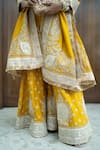 Shop_Sheetal Batra_Yellow Silk Chanderi Kashmiri Tilla Round Raina Embroidered Kurta Sharara Set 