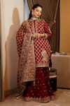 Shop Sheetal Batra Red Gharara Georgette, Kurta And Dupatta Raw Silk Geometric Embroidered Set Online at Aza Fashions Shop_Sheetal Batra_Red Gharara Georgette, Kurta And Dupatta Raw Silk Geometric Embroidered Set _Online_at_Aza_Fashions