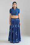 Samyukta Singhania_Blue Pure Cotton Lace Mandarin Collar Tie-dye Pattern Lehenga Set_Online_at_Aza_Fashions