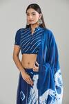 Buy_Samyukta Singhania_Blue Pure Cotton Lace Mandarin Collar Tie-dye Pattern Lehenga Set
