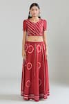 Samyukta Singhania Red Cotton Lace Mandarin Collar Embroidered Tie-dye Flared Lehenga Set Online at Aza Fashions Samyukta Singhania_Red Cotton Lace Mandarin Collar Embroidered Tie-dye Flared Lehenga Set_Online_at_Aza_Fashions