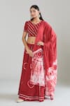 Buy Samyukta Singhania Red Cotton Lace Mandarin Collar Embroidered Tie-dye Flared Lehenga Set at Aza Fashions Buy_Samyukta Singhania_Red Cotton Lace Mandarin Collar Embroidered Tie-dye Flared Lehenga Set_at_Aza_Fashions