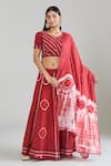 Shop Samyukta Singhania Red Cotton Lace Mandarin Collar Embroidered Tie-dye Flared Lehenga Set Online at Aza Fashions Shop_Samyukta Singhania_Red Cotton Lace Mandarin Collar Embroidered Tie-dye Flared Lehenga Set_Online_at_Aza_Fashions