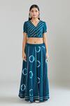 Samyukta Singhania_Blue Cotton Lace Mandarin Collar Tie-dye Embroidered Lehenga Set_Online_at_Aza_Fashions
