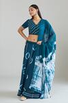 Samyukta Singhania_Blue Cotton Lace Mandarin Collar Tie-dye Embroidered Lehenga Set_at_Aza_Fashions