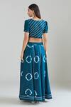Shop_Samyukta Singhania_Blue Cotton Lace Mandarin Collar Tie-dye Embroidered Lehenga Set_at_Aza_Fashions