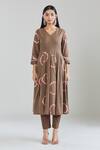 Shop Naintara Bajaj Brown Pure Cotton Lace V Neck Tie-dye Pattern Anarkali Set Online at Aza Fashions Shop_Naintara Bajaj_Brown Pure Cotton Lace V Neck Tie-dye Pattern Anarkali Set _Online_at_Aza_Fashions