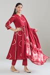 Shop Naintara Bajaj Red Cotton Lace V-neck Tie-dye Pattern Anarkali Set Online at Aza Fashions Shop_Naintara Bajaj_Red Cotton Lace V-neck Tie-dye Pattern Anarkali Set _Online_at_Aza_Fashions