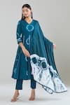 Samyukta Singhania_Blue Cotton Lace V-neck Tie-dye Anarkali Set With Dupatta And Pant _Online_at_Aza_Fashions