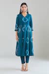 Samyukta Singhania_Blue Cotton Lace V-neck Tie-dye Anarkali Set With Dupatta And Pant _at_Aza_Fashions