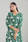Buy_Samyukta Singhania_Green Cotton V-neck Floral Hand Block Printed Midi Dress_Online_at_Aza_Fashions