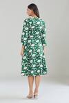Shop_Samyukta Singhania_Green Cotton V-neck Floral Hand Block Printed Midi Dress_at_Aza_Fashions