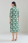 Shop_Samyukta Singhania_Green Cotton V-neck Floral Hand Block Printed Midi Dress _at_Aza_Fashions