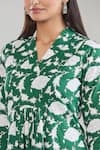 Samyukta Singhania_Green Cotton V-neck Floral Hand Block Printed Midi Dress _at_Aza_Fashions