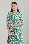 Buy_Samyukta Singhania_Green Cotton V-neck Floral Hand Block Printed Midi Dress 