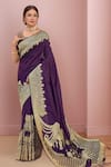 Buy_Naintara Bajaj_Purple Georgette, Silk Embroidery, Zari, Floral Paisley Woven Saree And Blouse_at_Aza_Fashions