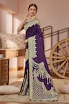 Naintara Bajaj_Purple Georgette, Silk Embroidery, Zari, Floral Paisley Woven Saree And Blouse_Online_at_Aza_Fashions