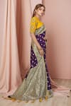 Naintara Bajaj Purple Georgette, Silk Embroidery Boat Neck Floral Woven Saree Set Online at Aza Fashions Naintara Bajaj_Purple Georgette, Silk Embroidery Boat Neck Floral Woven Saree Set _Online_at_Aza_Fashions
