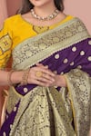 Shop Naintara Bajaj Purple Georgette, Silk Embroidery Boat Neck Floral Woven Saree Set Online at Aza Fashions Shop_Naintara Bajaj_Purple Georgette, Silk Embroidery Boat Neck Floral Woven Saree Set _Online_at_Aza_Fashions
