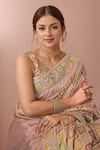 Samyukta Singhania Multi Color Silk Zari, Sequins, Embroidery V-neck Floral Woven Saree With Blouse at Aza Fashions Samyukta Singhania_Multi Color Silk Zari, Sequins, Embroidery V-neck Floral Woven Saree With Blouse_at_Aza_Fashions
