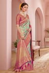 Buy_Naintara Bajaj_Pink Brocade, Silk Embroidery V-neck Mughal Woven Saree And Blouse Set _Online_at_Aza_Fashions