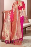 Shop_Samyukta Singhania_Pink , Satin Embroidery, Tassels Bloom Woven Saree Set With Blouse _at_Aza_Fashions