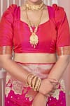Samyukta Singhania_Pink , Satin Embroidery, Tassels Bloom Woven Saree Set With Blouse _Online_at_Aza_Fashions