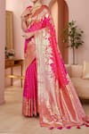 Buy_Samyukta Singhania_Pink , Satin Embroidery, Tassels Bloom Woven Saree Set With Blouse _Online_at_Aza_Fashions