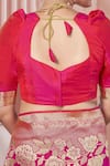 Shop_Samyukta Singhania_Pink , Satin Embroidery, Tassels Bloom Woven Saree Set With Blouse _Online_at_Aza_Fashions