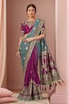 Naintara Bajaj_Purple Silk, Georgette Embroidery, Zari Boat Floral Chandelier Woven Saree Set _Online_at_Aza_Fashions
