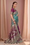 Buy_Naintara Bajaj_Purple Silk, Georgette Embroidery, Zari Boat Floral Chandelier Woven Saree Set _Online_at_Aza_Fashions