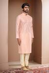 Arihant Rai Sinha_Peach Brocade, Silk Linear Woven Kurta Set_Online_at_Aza_Fashions