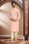 Buy_Arihant Rai Sinha_Peach Brocade, Silk Linear Woven Kurta Set_at_Aza_Fashions