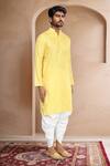 Shop Arihant Rai Sinha Yellow Brocade, Silk Woven Straight Kurta With Patiala Online at Aza Fashions Shop_Arihant Rai Sinha_Yellow Brocade, Silk Woven Straight Kurta With Patiala_Online_at_Aza_Fashions