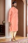 Arihant Rai Sinha Peach Brocade, Silk Leaf Motif Kurta Set With Patiala Pant Online at Aza Fashions Arihant Rai Sinha_Peach Brocade, Silk Leaf Motif Kurta Set With Patiala Pant_Online_at_Aza_Fashions