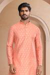 Buy Arihant Rai Sinha Peach Brocade, Silk Leaf Motif Kurta Set With Patiala Pant Online at Aza Fashions Buy_Arihant Rai Sinha_Peach Brocade, Silk Leaf Motif Kurta Set With Patiala Pant_Online_at_Aza_Fashions