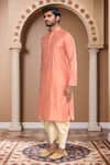 Shop Arihant Rai Sinha Peach Brocade, Silk Leaf Motif Kurta Set With Patiala Pant Online at Aza Fashions Shop_Arihant Rai Sinha_Peach Brocade, Silk Leaf Motif Kurta Set With Patiala Pant_Online_at_Aza_Fashions